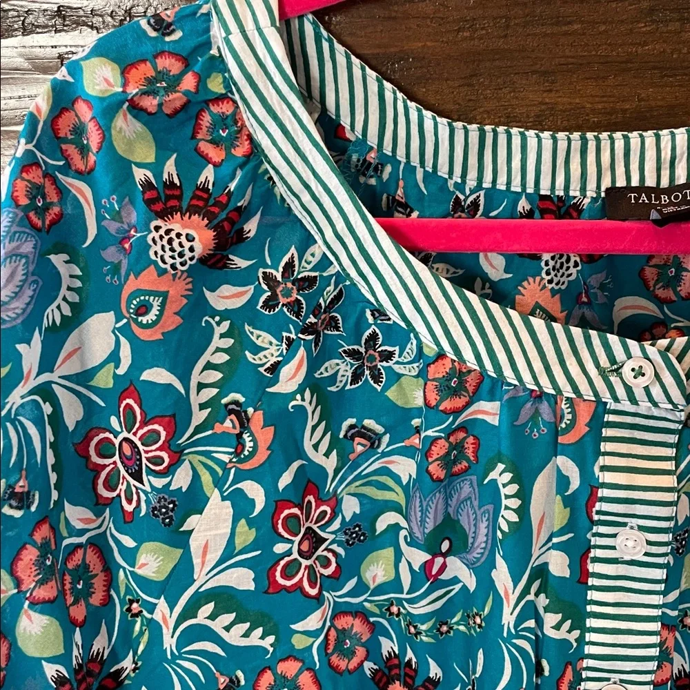 Talbots Band Collar Popover Top in Jacobean Floral print NWT - Picture 4 of 8